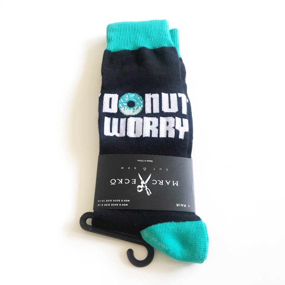 Novelty fun socks - “Donut worry” - black & teal